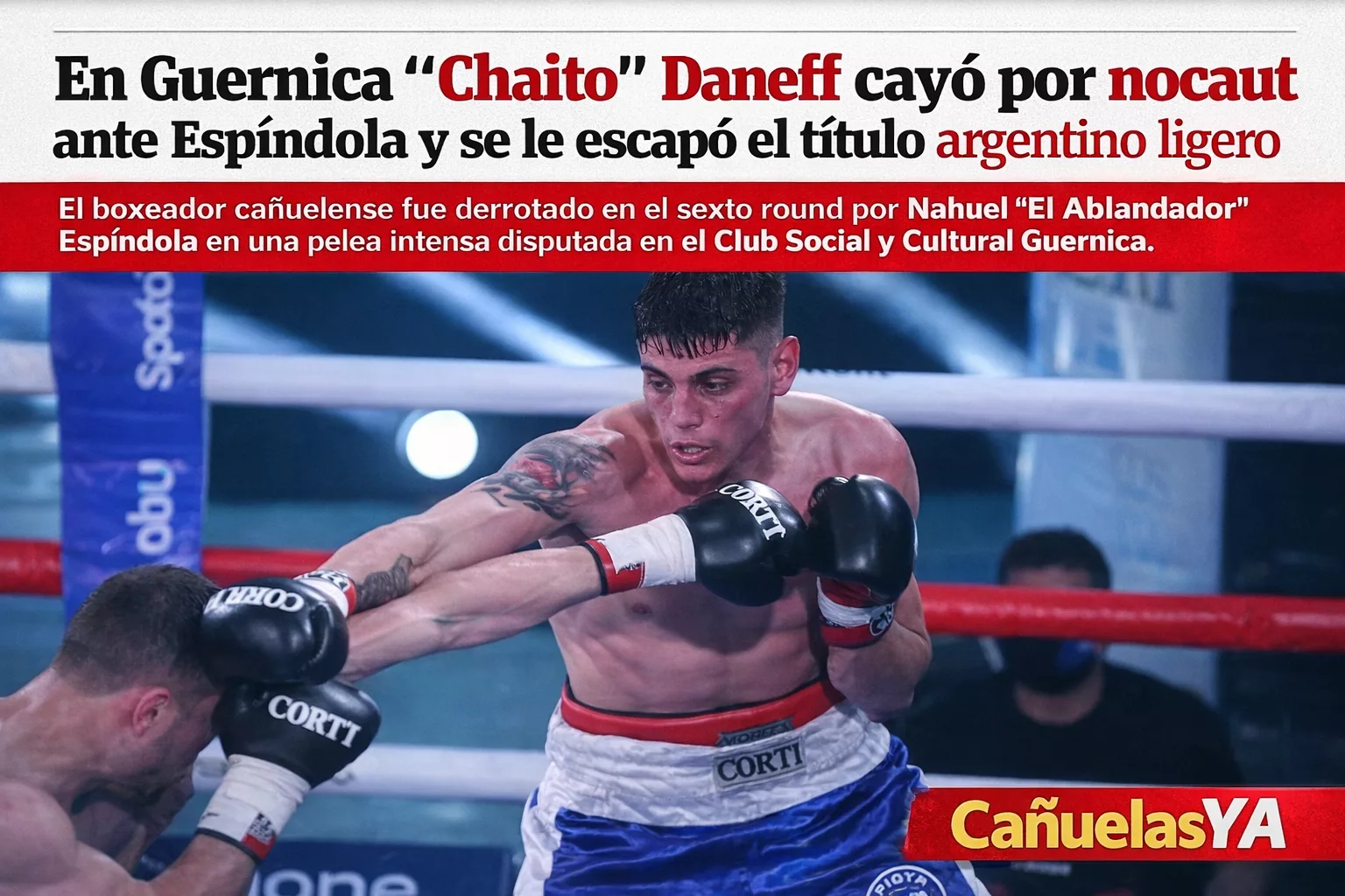 “Chaito” Daneff cayó por nocaut ante Espíndola y se le escapó el título argentino ligero.