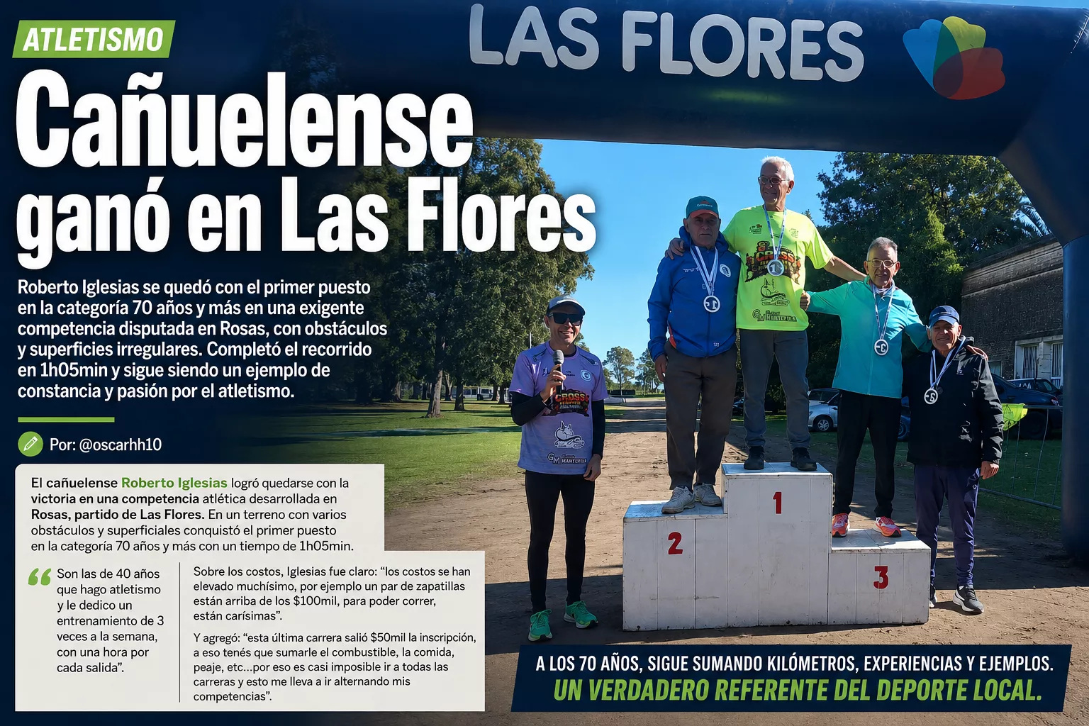 Roberto Iglesias volvió a destacarse y ganó en Las Flores a los 70 años. Roberto Iglesias volvió a destacarse y ganó en Las Flores a los 70 años.