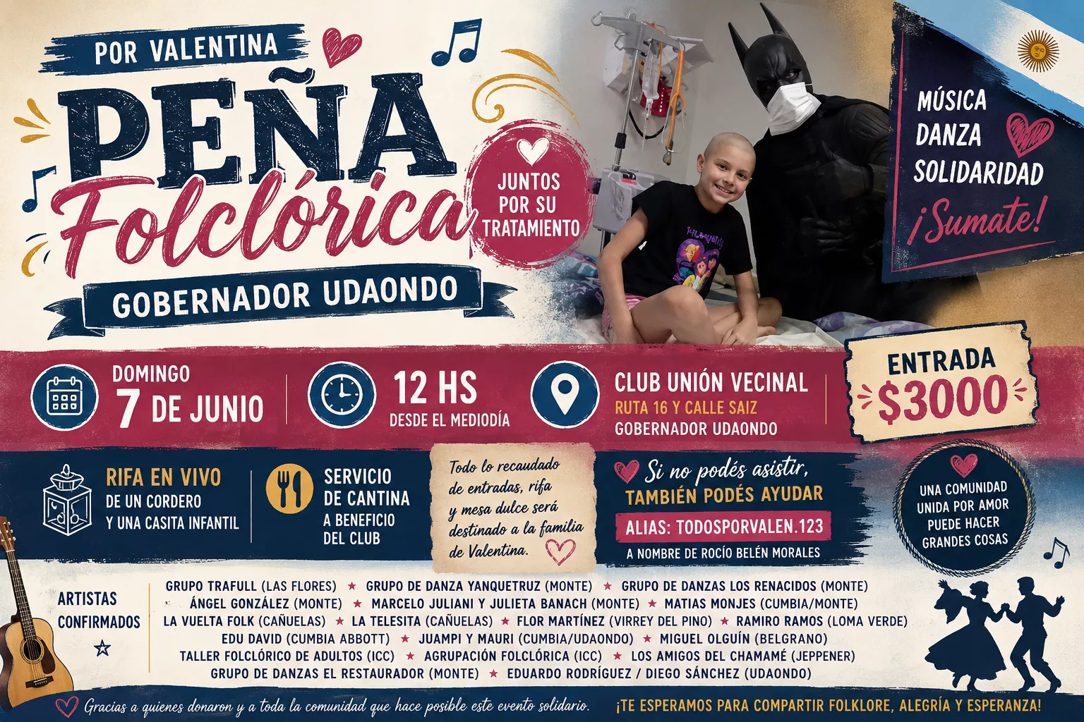 Udaondo se une por Valentina: folklore, solidaridad y esperanza en una peña benéfica. Udaondo se une por Valentina: folklore, solidaridad y esperanza en una peña benéfica.