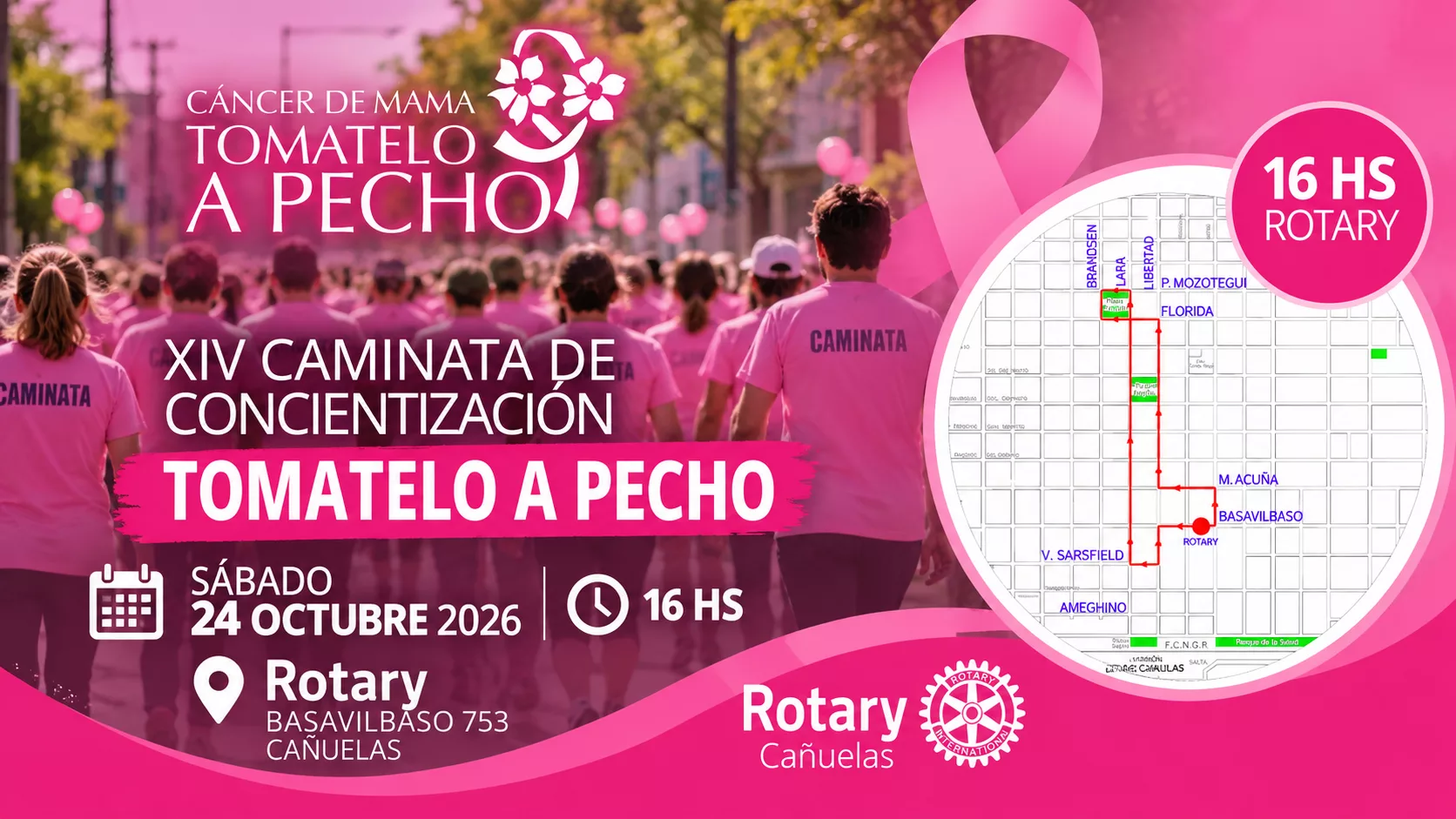 Cañuelas se viste de rosa: Rotary realizará la XIV Caminata “Tomátelo a Pecho”
