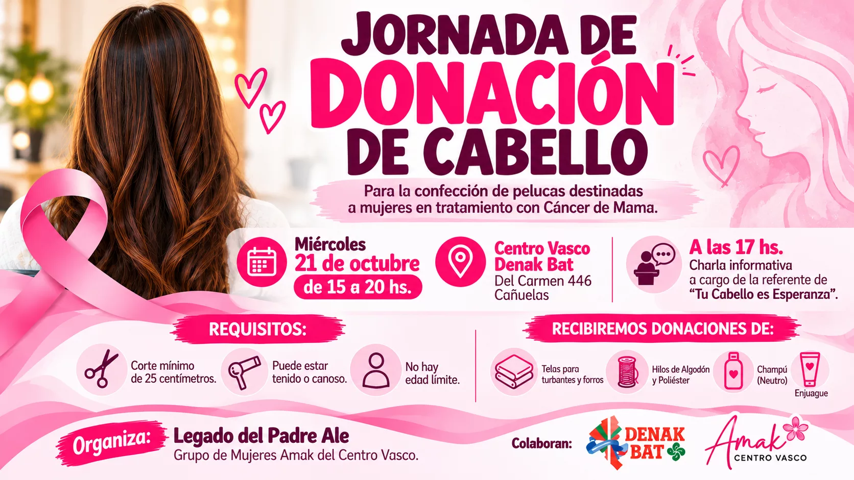 Cañuelas se suma a una jornada solidaria de donación de cabello para pacientes oncológicos.
